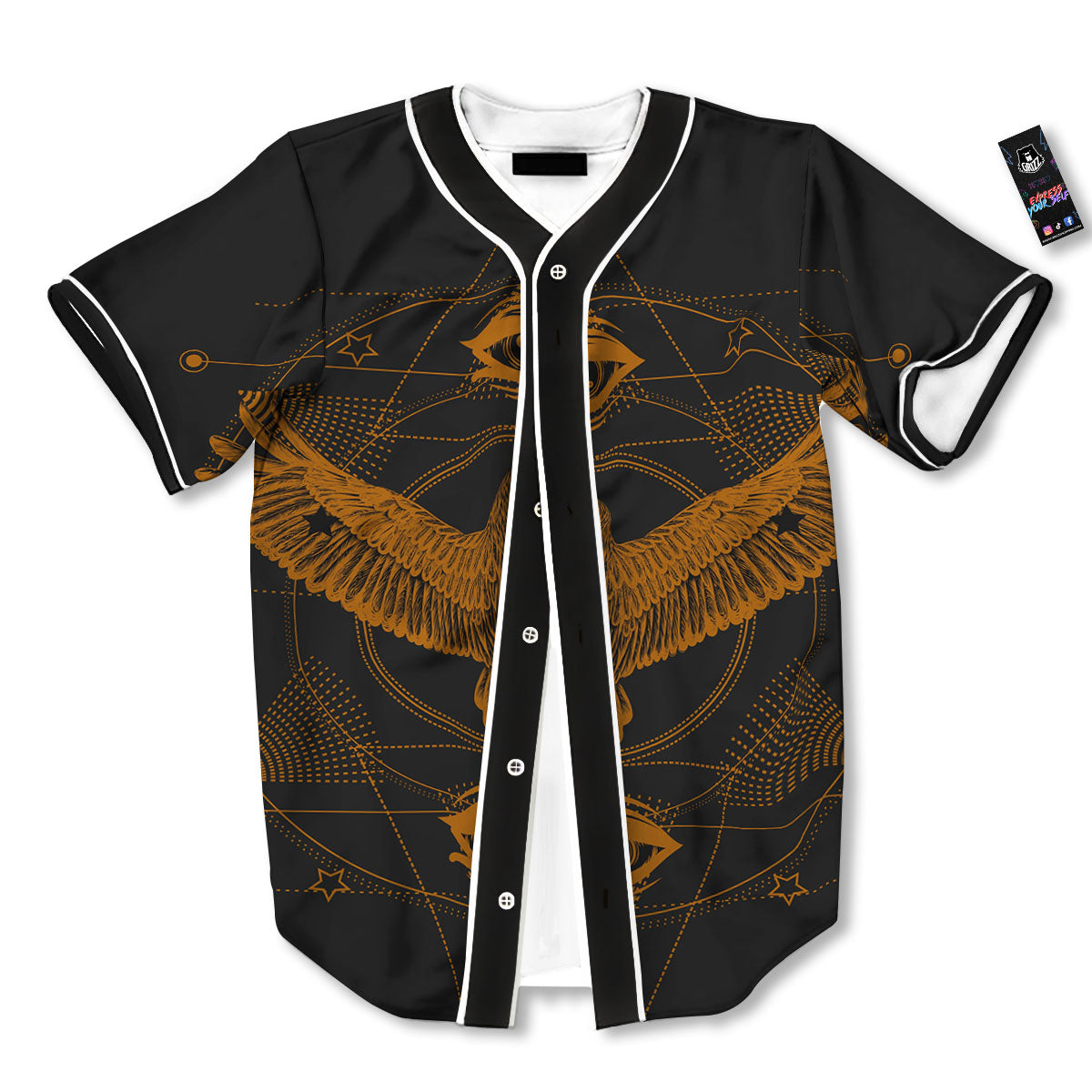 Masonic Eye Raven Print Baseball Jersey-grizzshop
