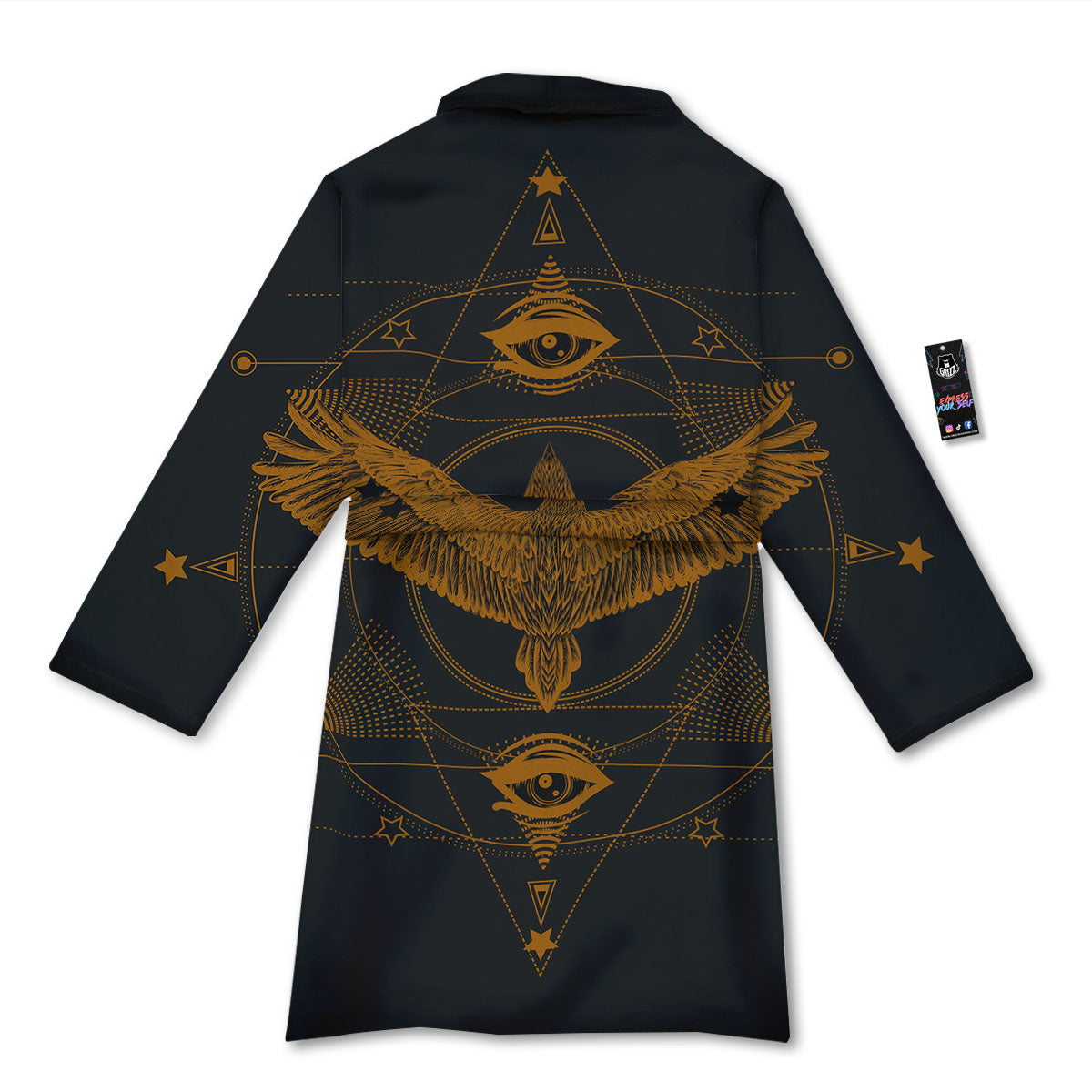 Masonic Eye Raven Print Bathrobe-grizzshop