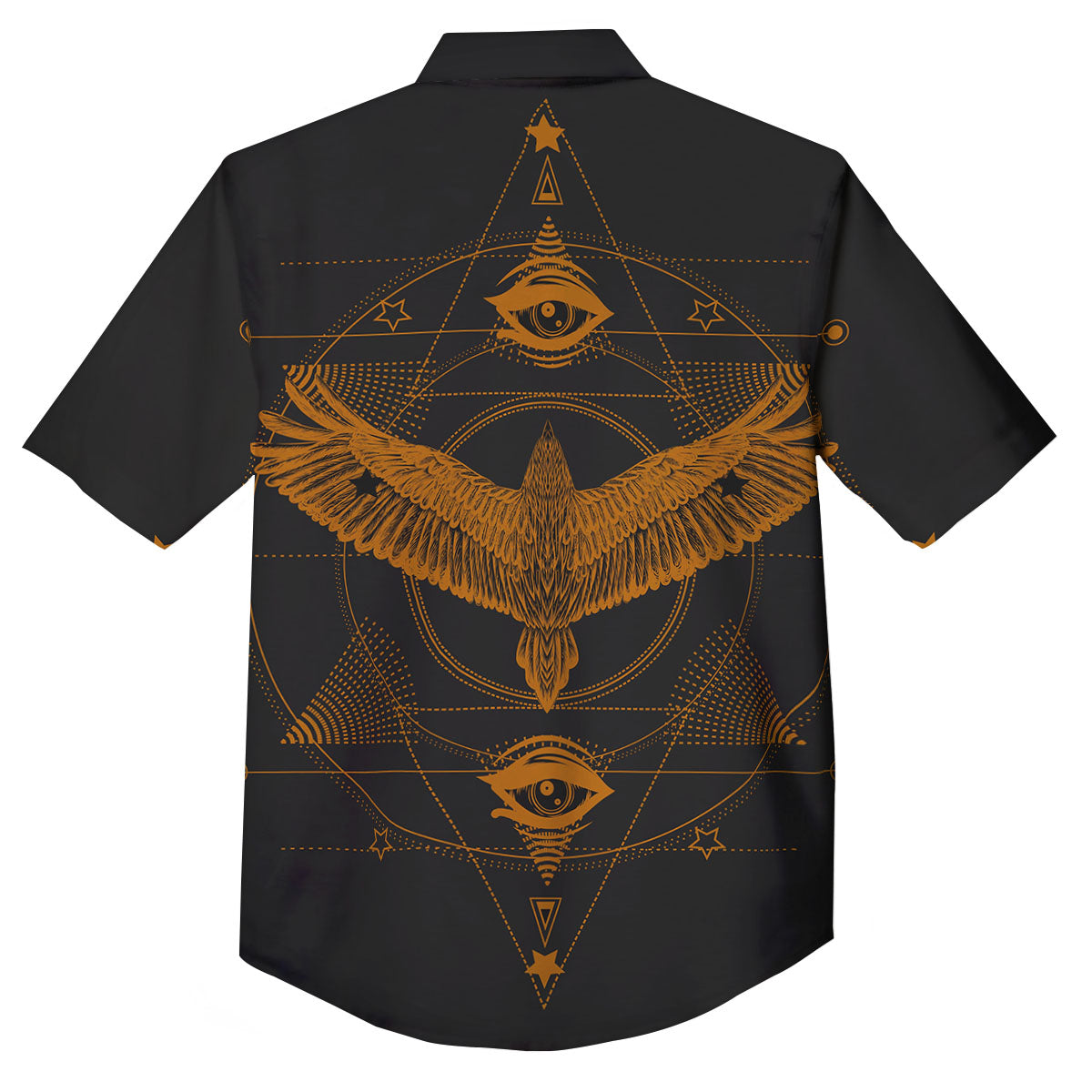 Masonic Eye Raven Print Button Up Shirt-grizzshop