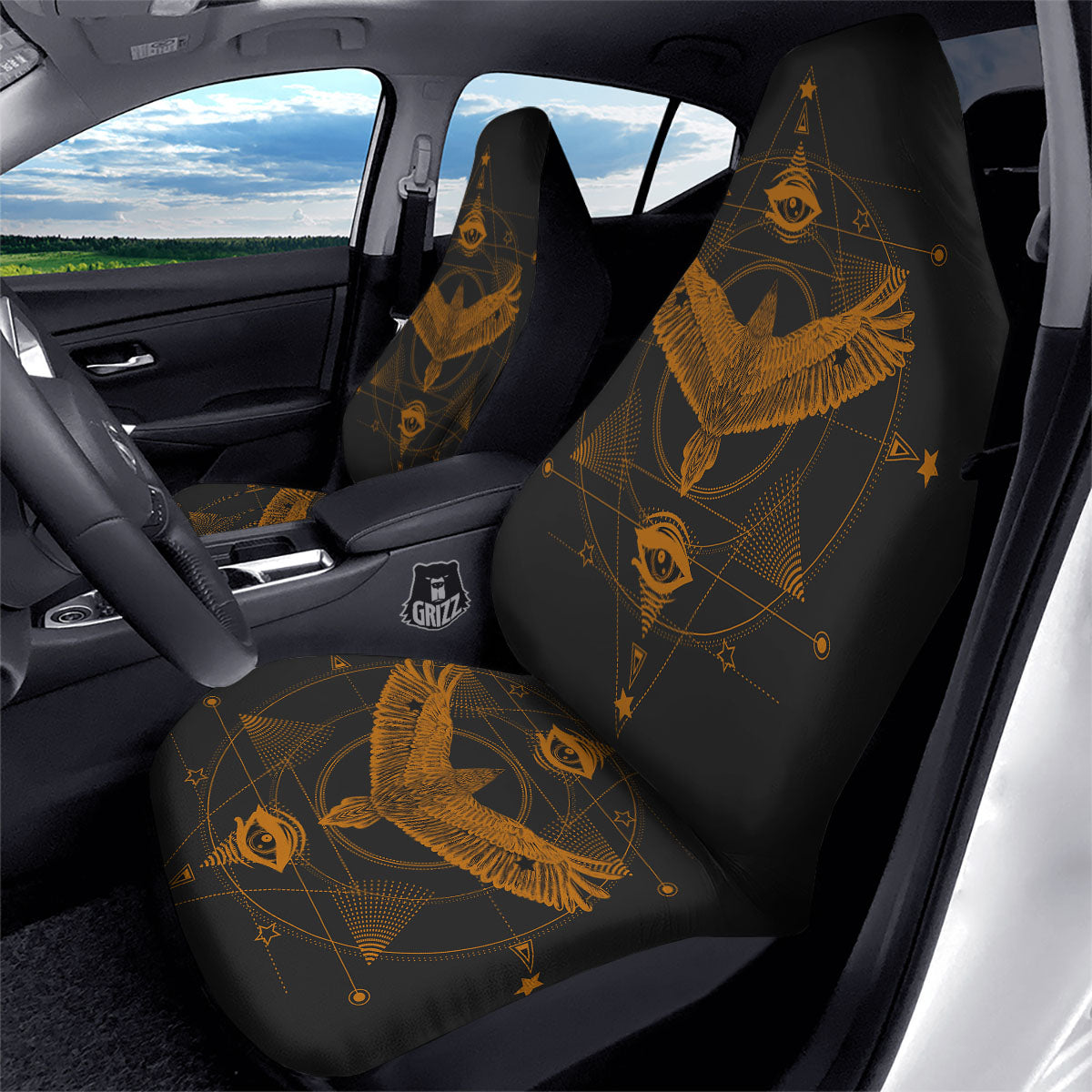 Masonic Eye Raven Print Car Seat Covers-grizzshop