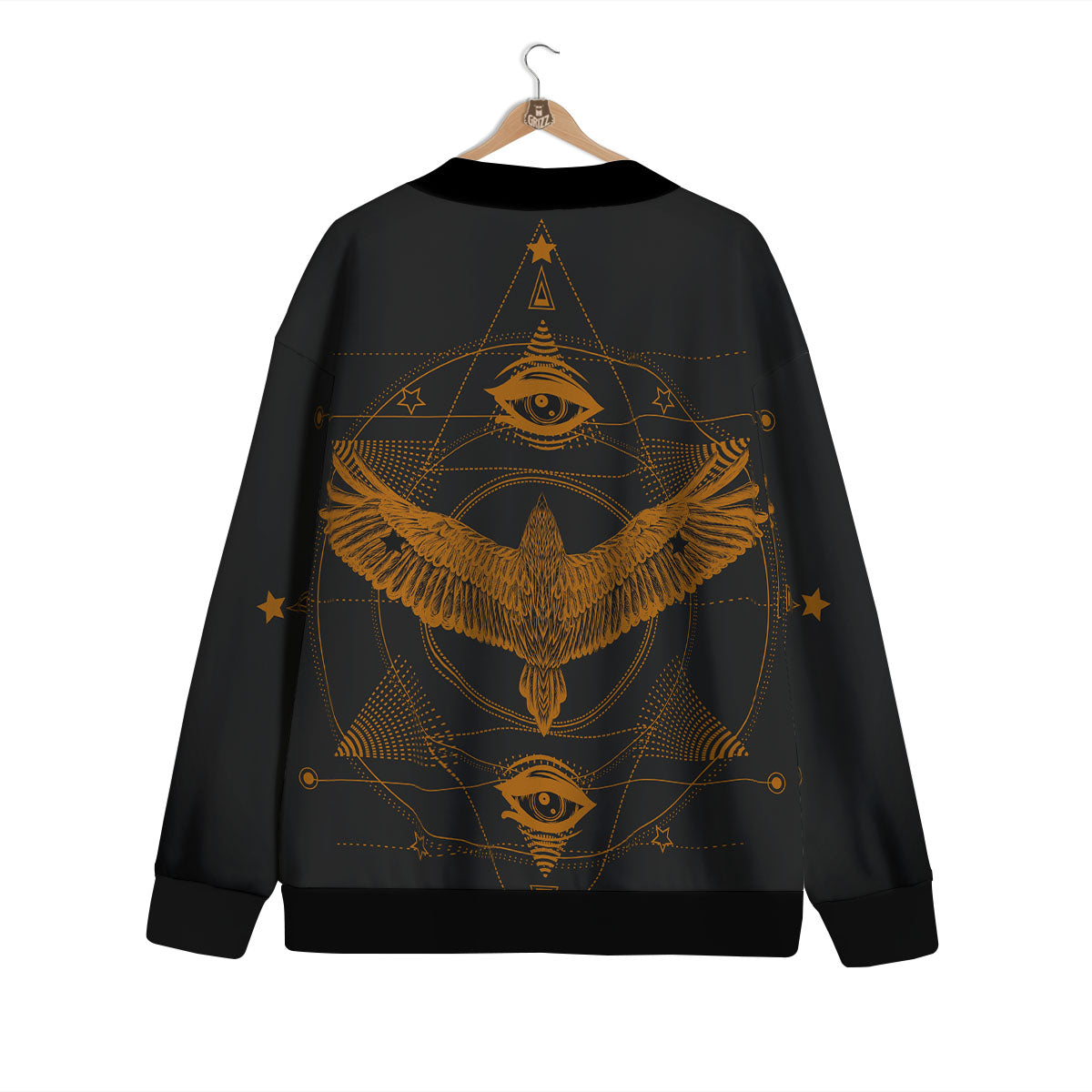 Masonic Eye Raven Print Cardigan-grizzshop