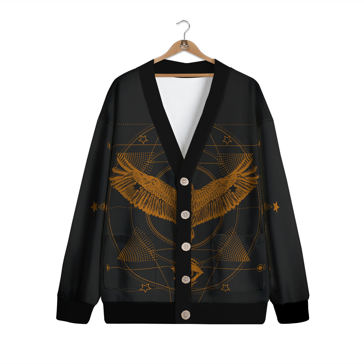 Masonic Eye Raven Print Cardigan-grizzshop