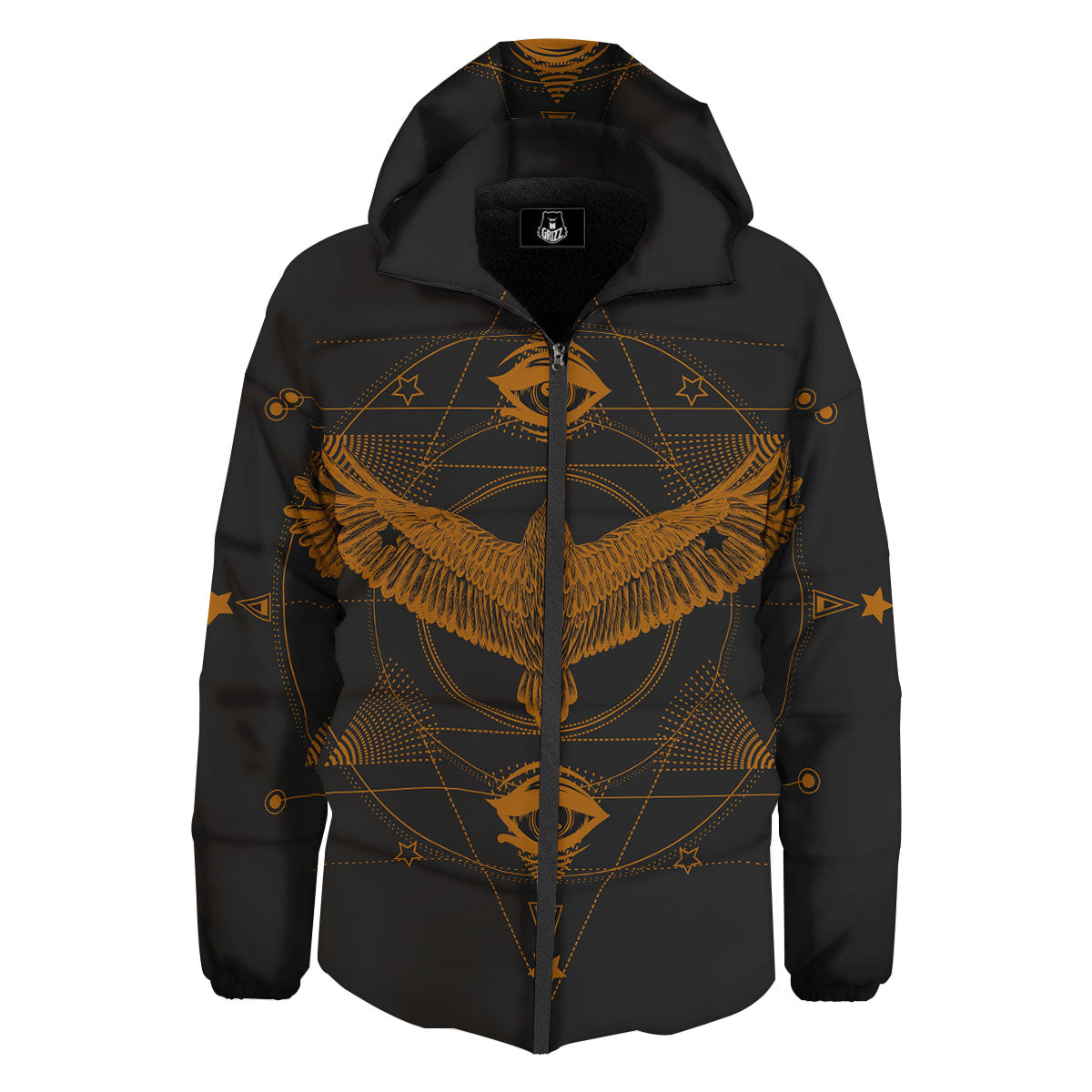Masonic Eye Raven Print Down Jacket-grizzshop