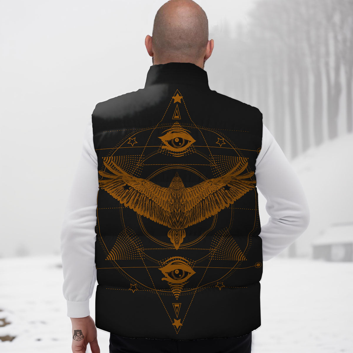 Masonic Eye Raven Print Down Vest