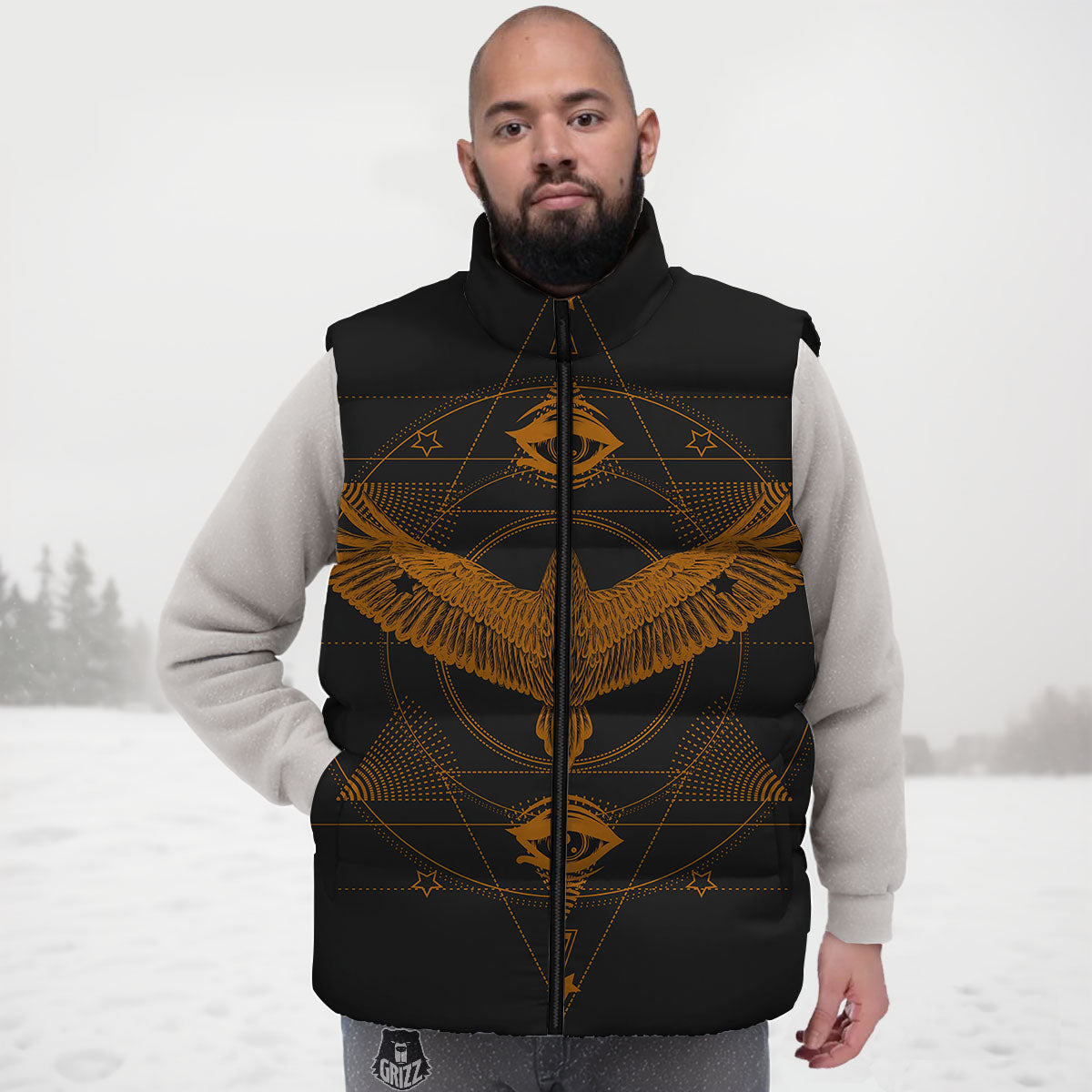 Masonic Eye Raven Print Down Vest
