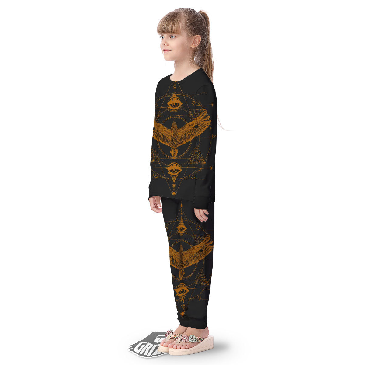 Masonic Eye Raven Print Kid's Pajamas-grizzshop