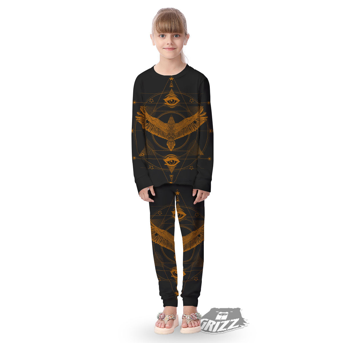 Masonic Eye Raven Print Kid's Pajamas-grizzshop