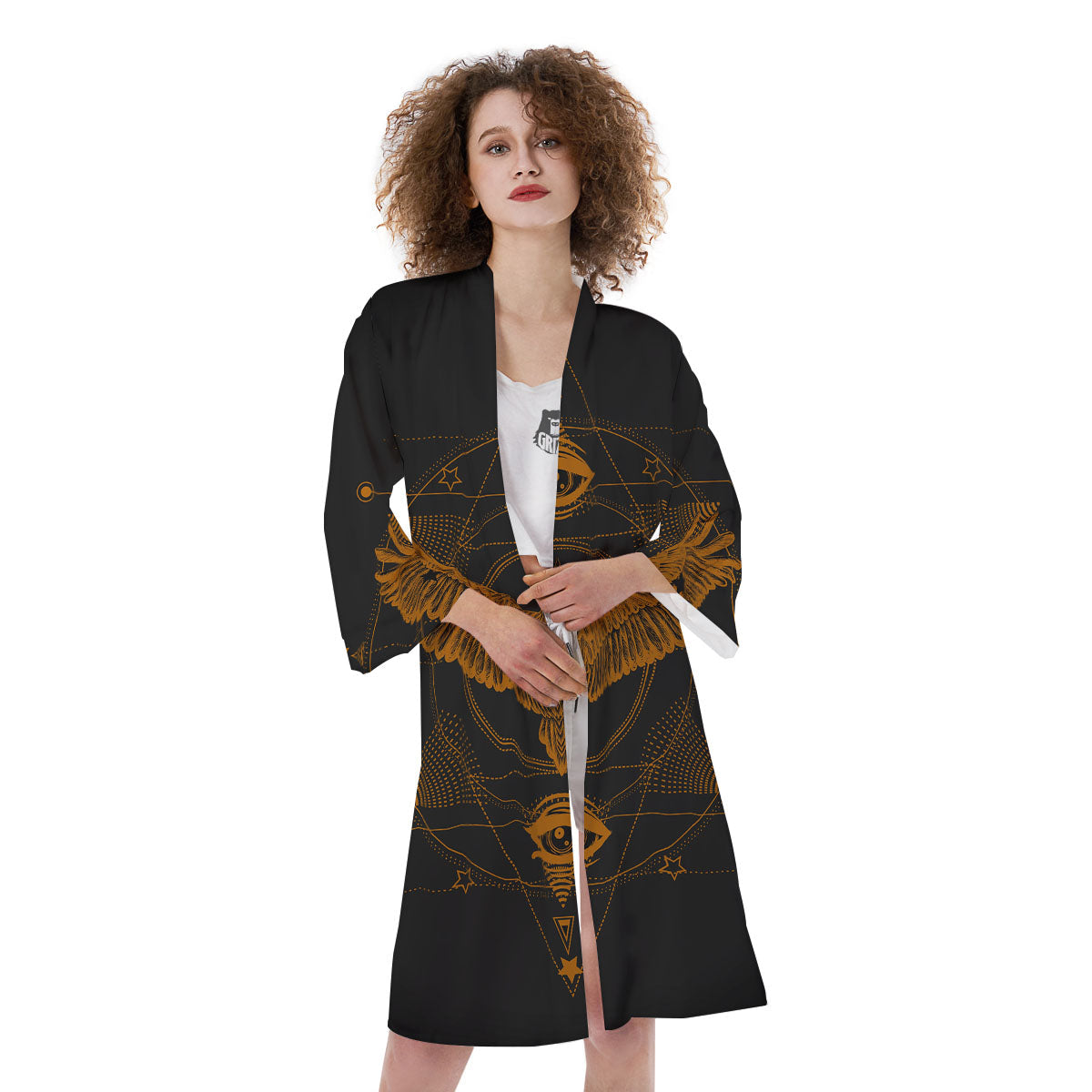 Masonic Eye Raven Print Kimono-grizzshop