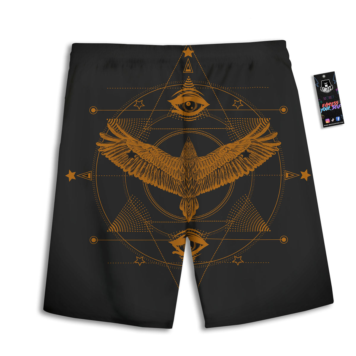 Masonic Eye Raven Print Men's Athletic Shorts