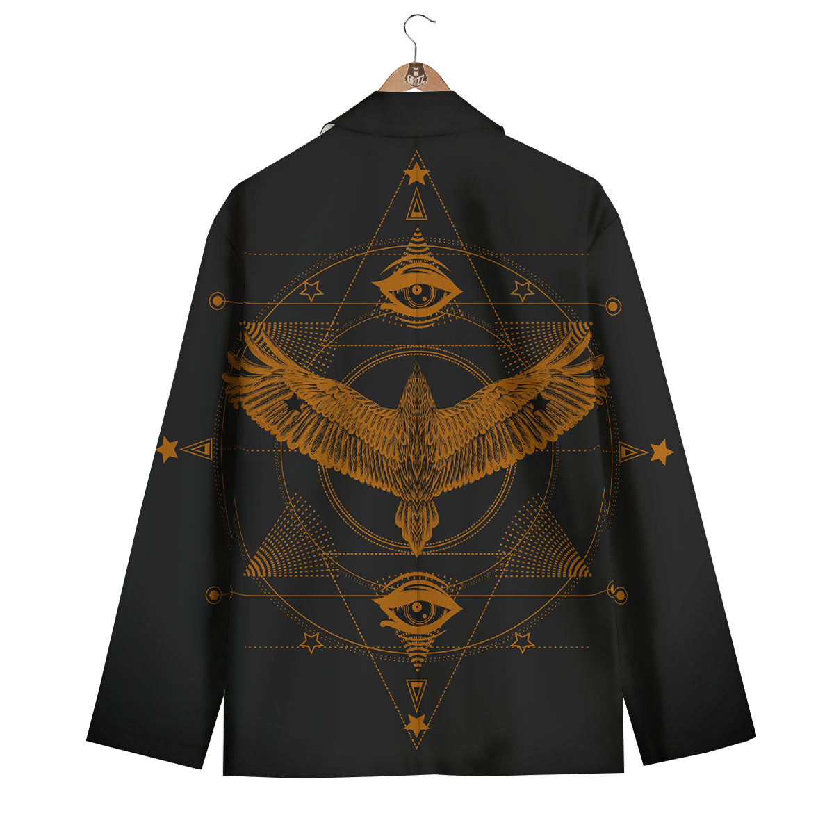 Masonic Eye Raven Print Men's Blazer-grizzshop