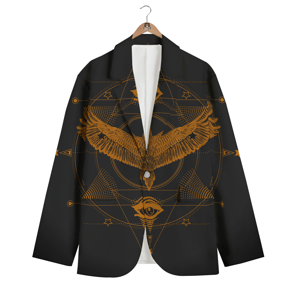 Masonic Eye Raven Print Men's Blazer-grizzshop