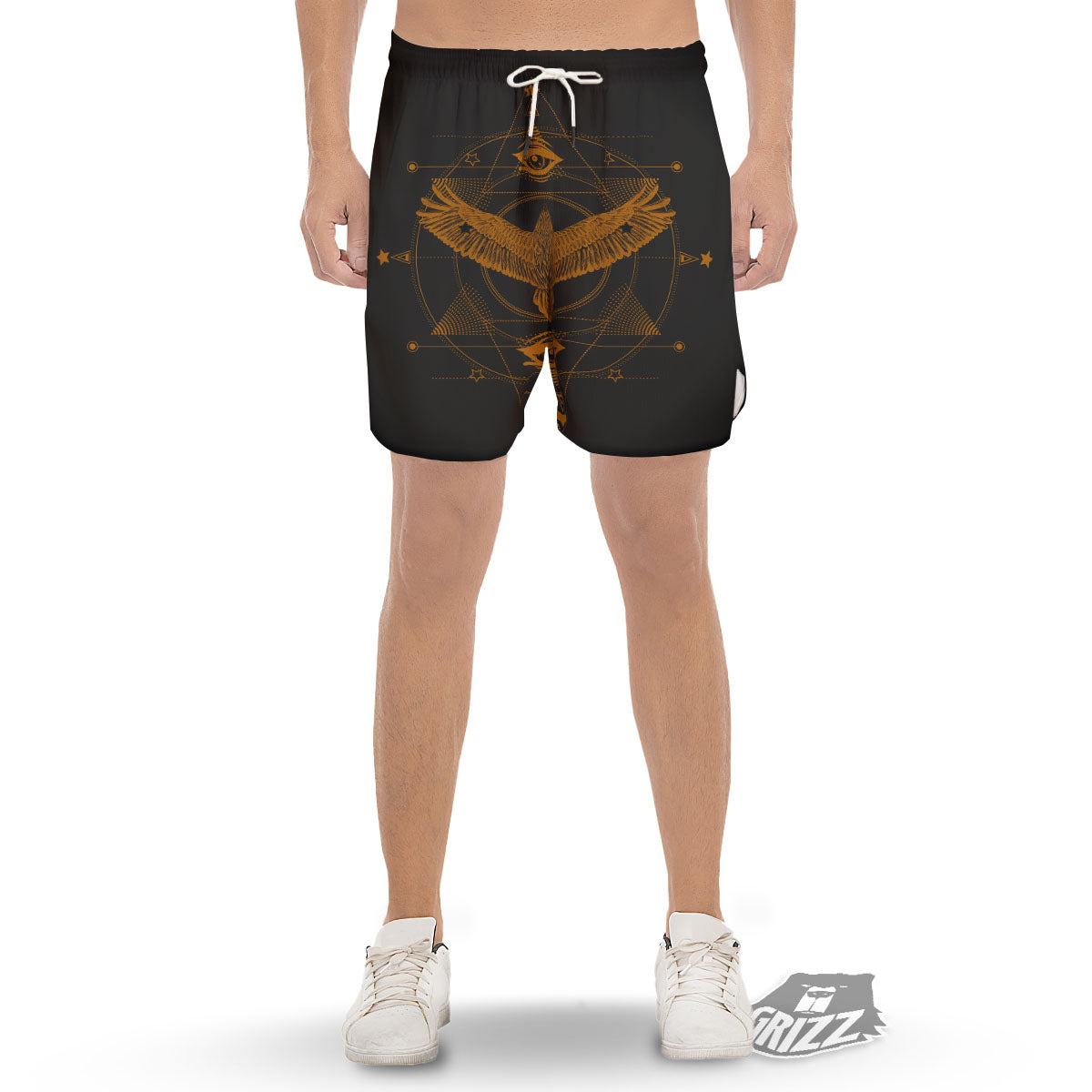 Masonic Eye Raven Print Men's Gym Shorts-grizzshop