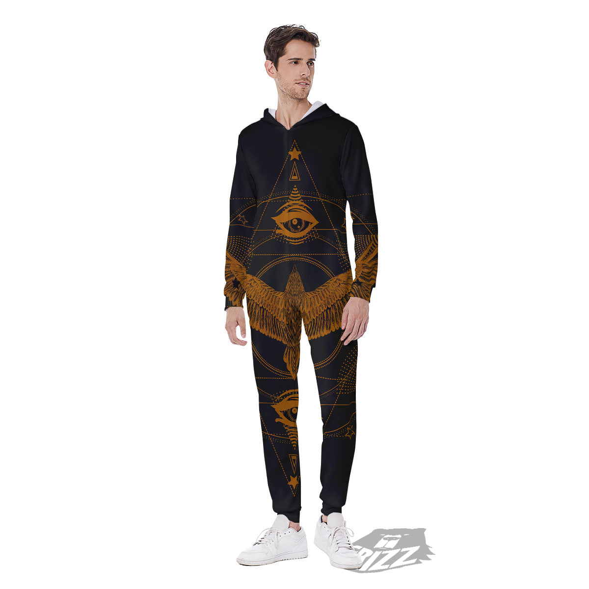 Masonic Eye Raven Print Men's Jumpsuit-grizzshop