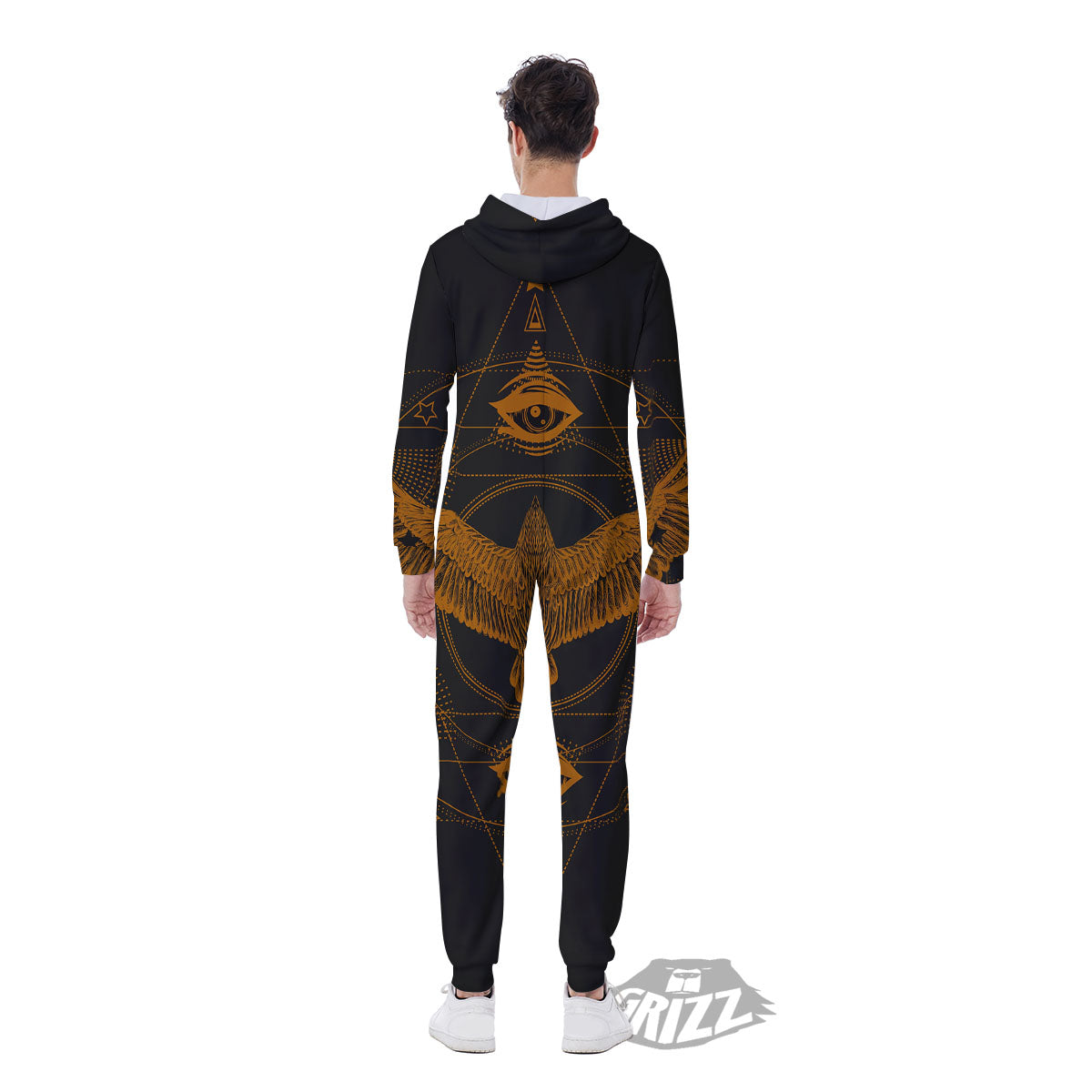 Masonic Eye Raven Print Men's Jumpsuit-grizzshop