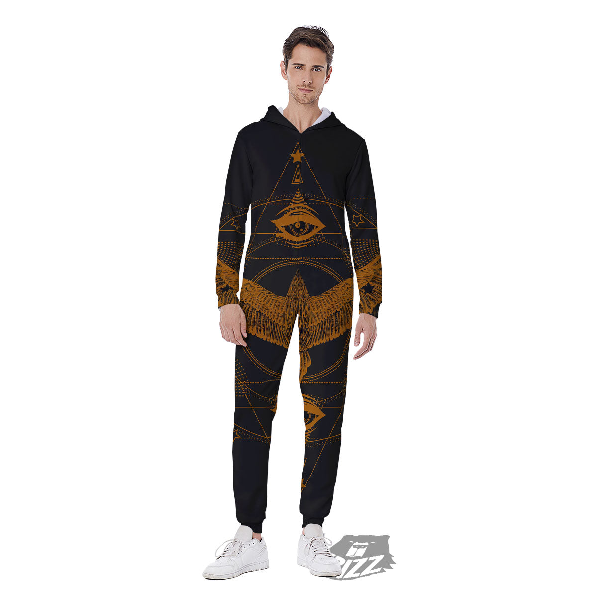 Masonic Eye Raven Print Men's Jumpsuit-grizzshop