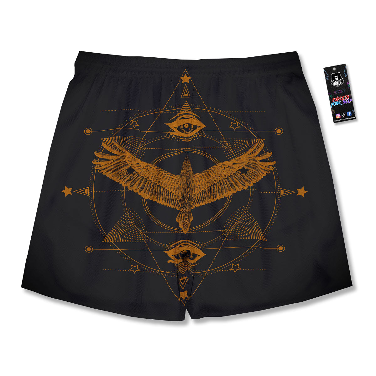Masonic Eye Raven Print Men's Running Shorts-grizzshop