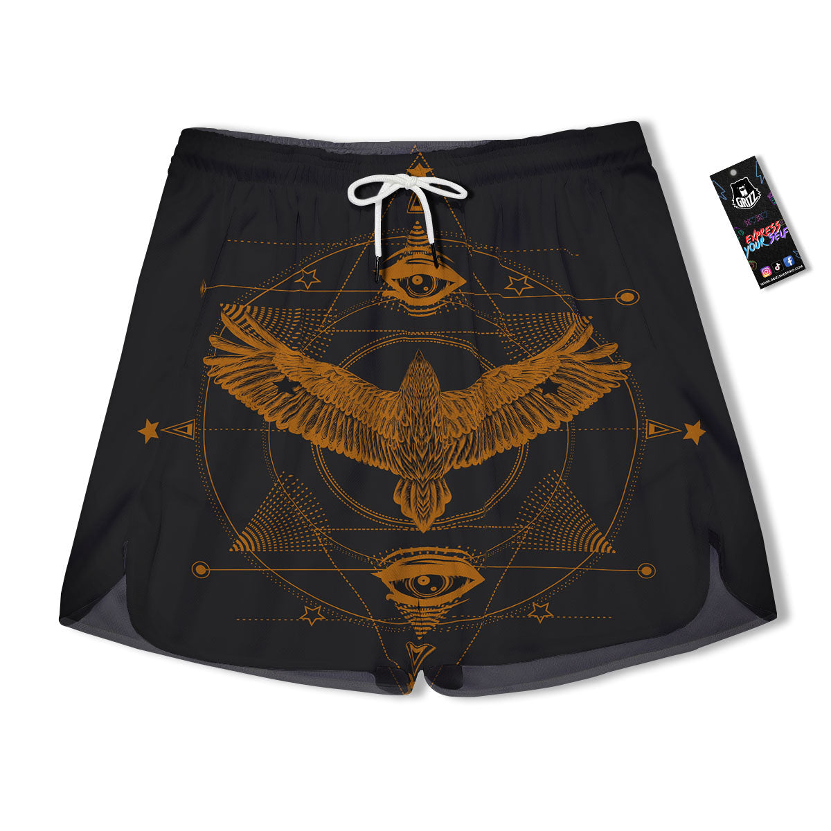 Masonic Eye Raven Print Men's Running Shorts-grizzshop