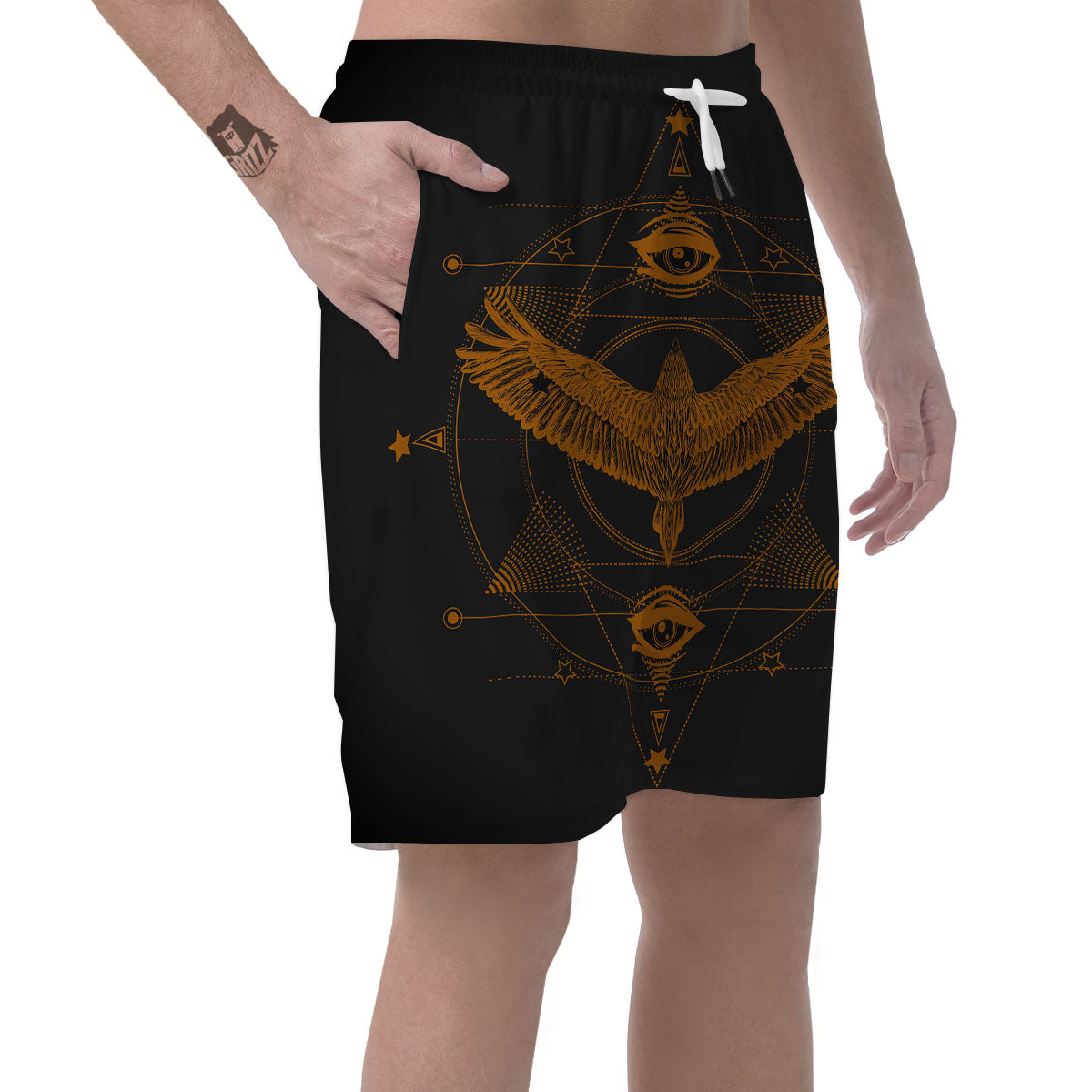 Masonic Eye Raven Print Men's Shorts-grizzshop