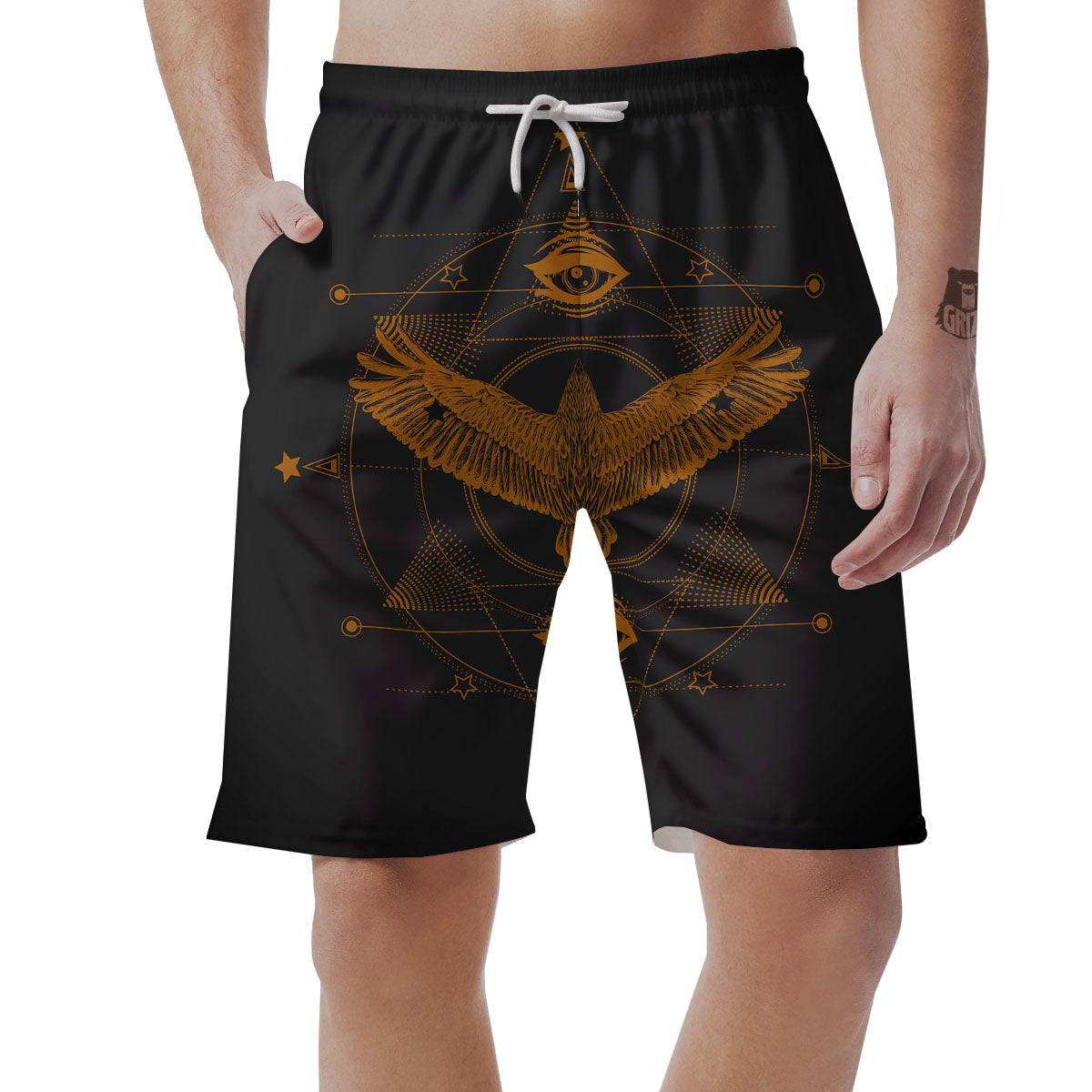Masonic Eye Raven Print Men's Shorts-grizzshop