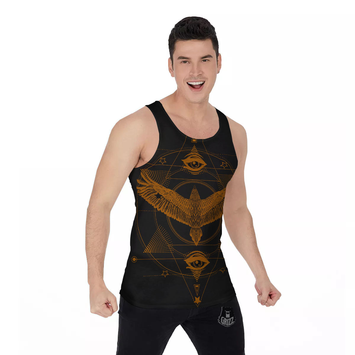 Masonic Eye Raven Print Men's Tank Top-grizzshop