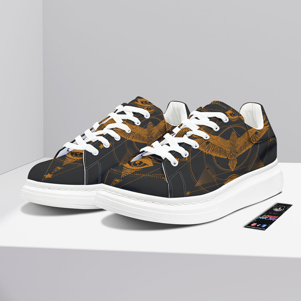 Masonic Eye Raven Print Platform Shoes-grizzshop