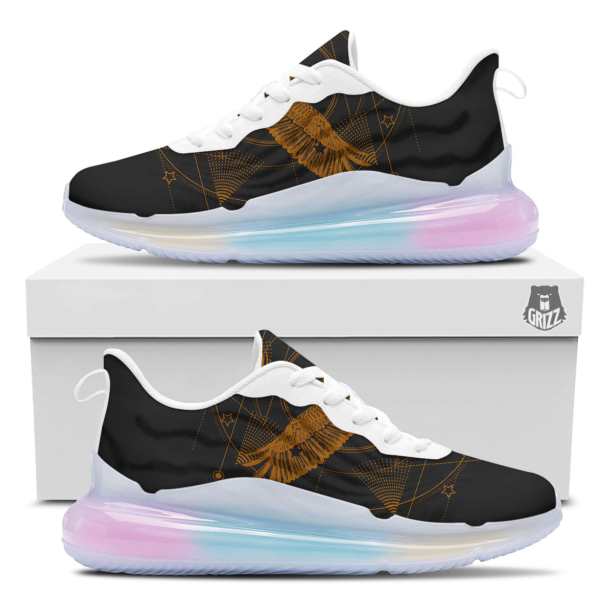 Masonic Eye Raven Print Running Sneakers-grizzshop