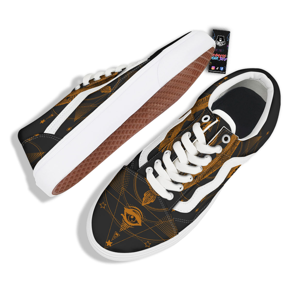 Masonic Eye Raven Print Skate Shoes-grizzshop