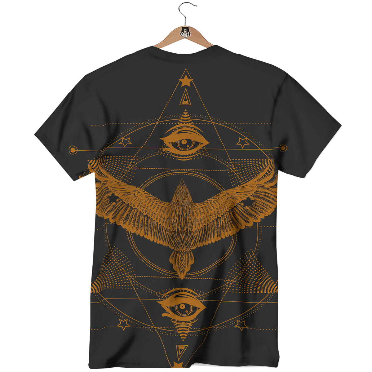 Masonic Eye Raven Print T-Shirt-grizzshop