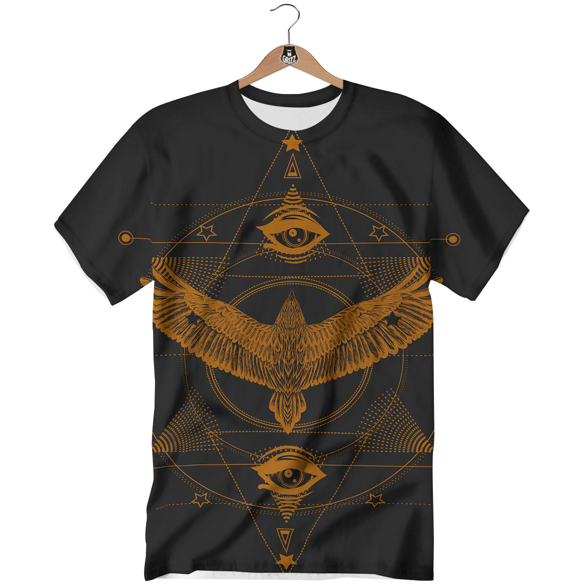 Masonic Eye Raven Print T-Shirt-grizzshop