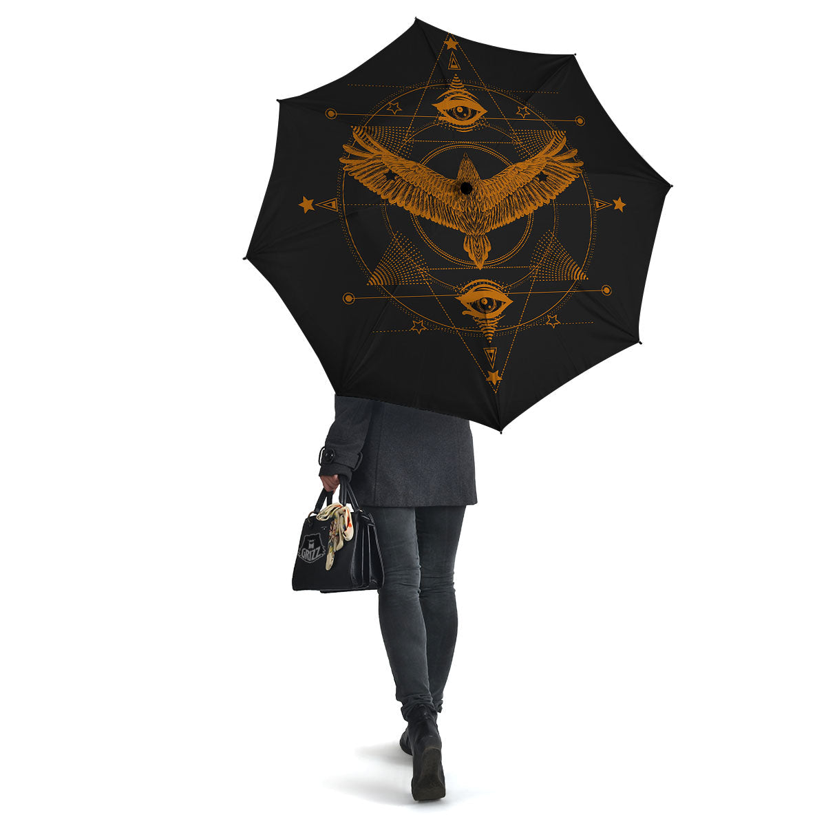 Masonic Eye Raven Print Umbrella-grizzshop
