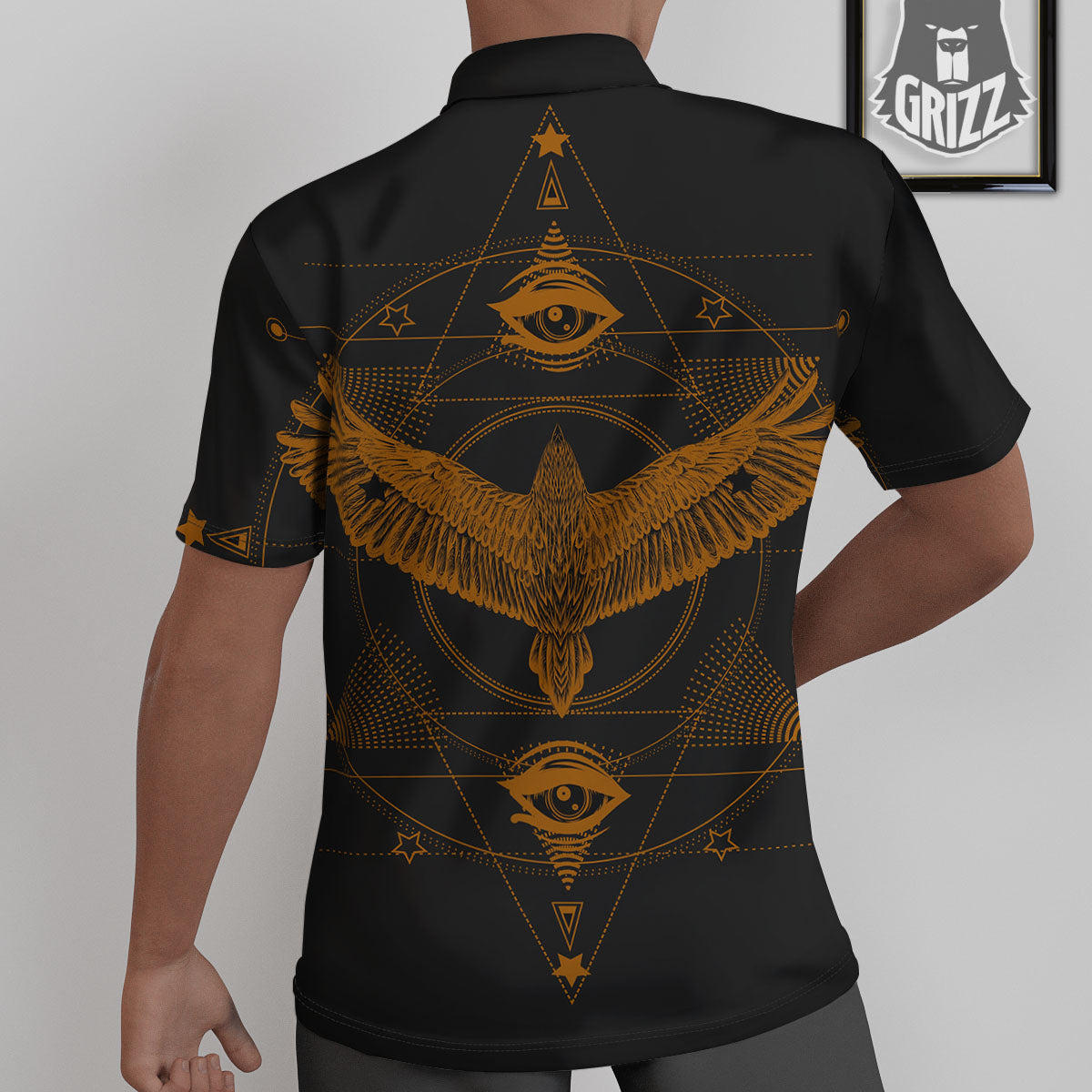 Masonic Eye Raven Print Untucked Shirts-grizzshop