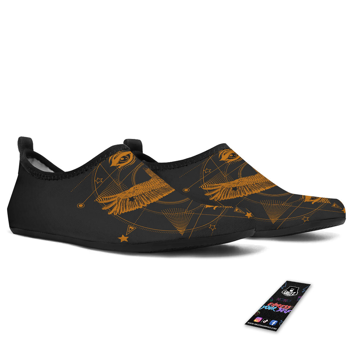 Masonic Eye Raven Print Water Shoes-grizzshop