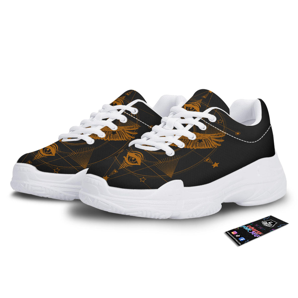 Masonic Eye Raven Print White Chunky Shoes-grizzshop