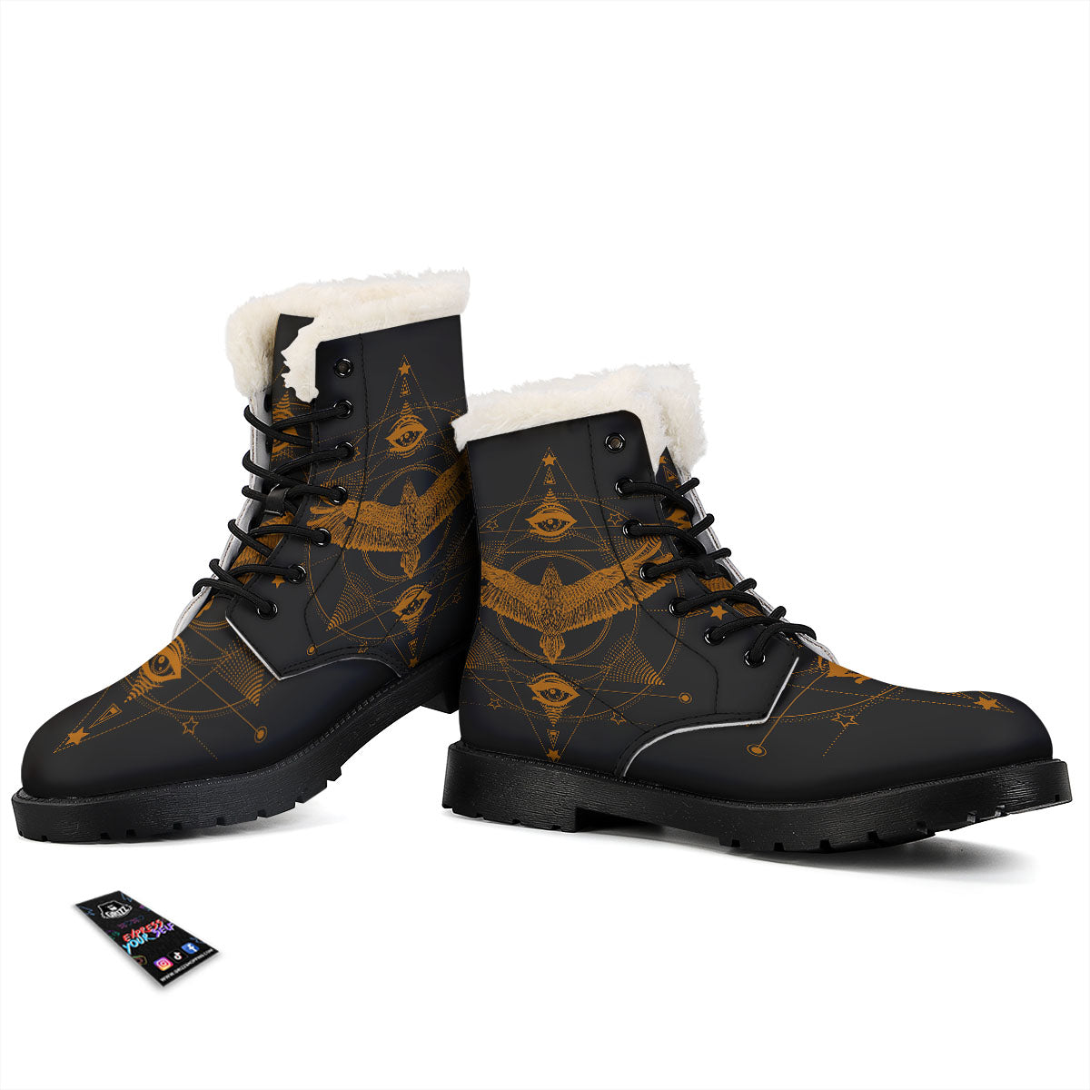 Masonic Eye Raven Print Winter Boots-grizzshop