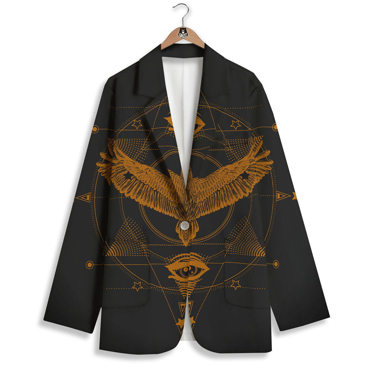 Masonic Eye Raven Print Women's Blazer-grizzshop