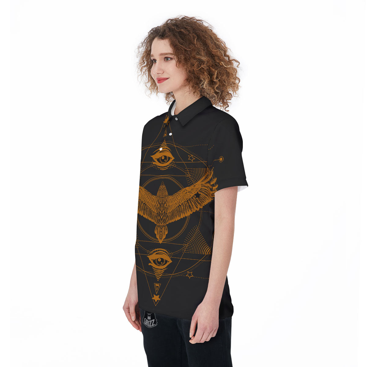 Masonic Eye Raven Print Women's Golf Shirts-grizzshop