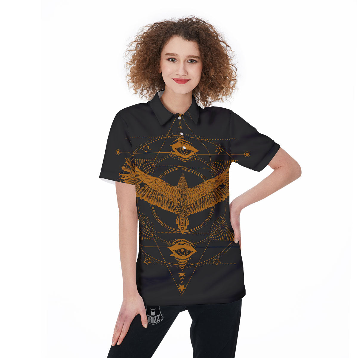 Masonic Eye Raven Print Women's Golf Shirts-grizzshop