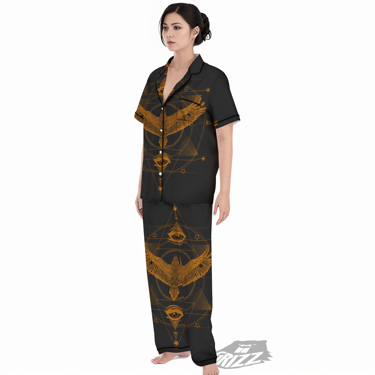 Masonic Eye Raven Print Women's Pajamas Set-grizzshop
