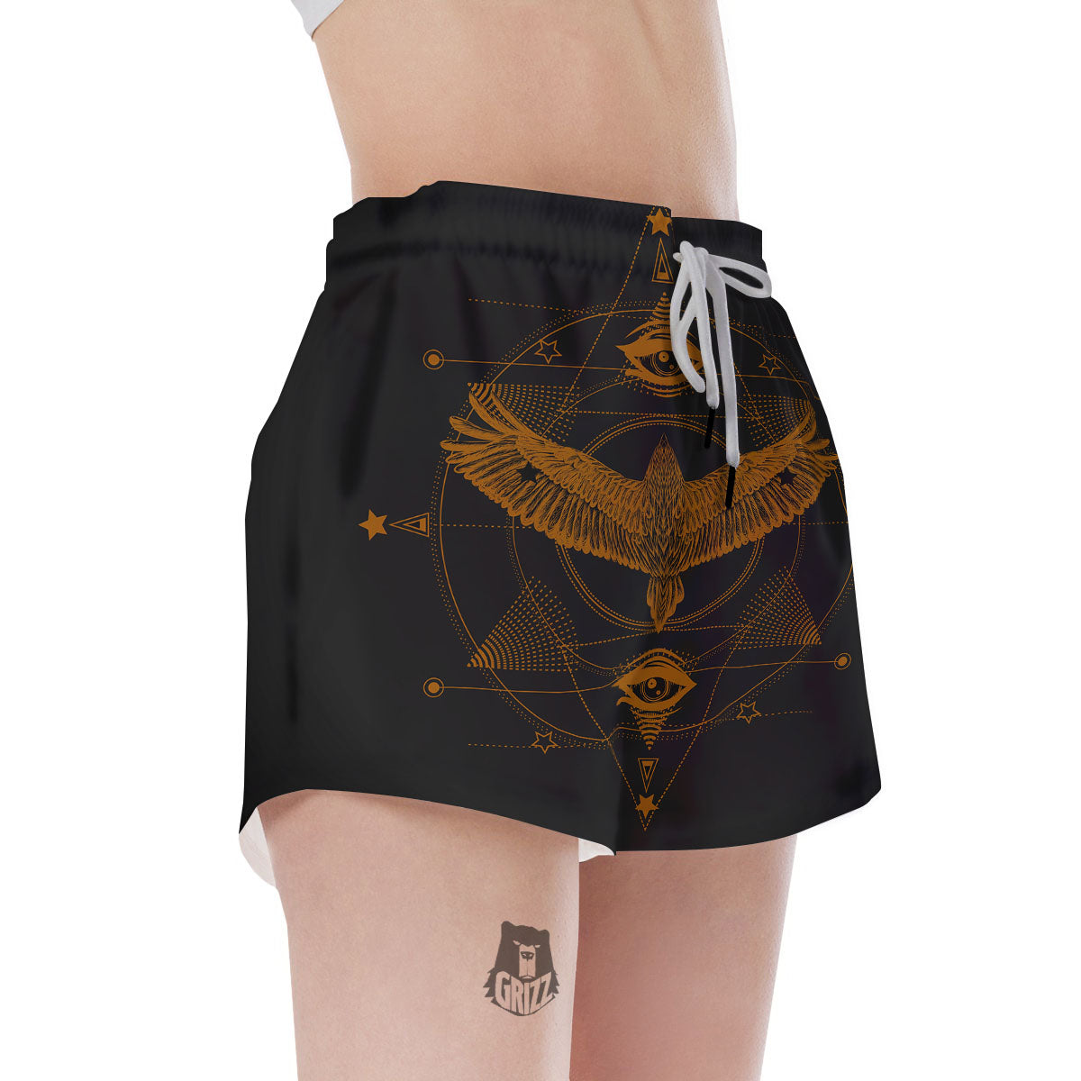 Masonic Eye Raven Print Women's Shorts-grizzshop