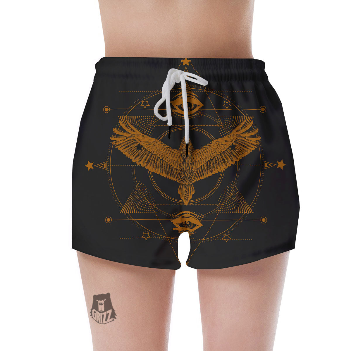 Masonic Eye Raven Print Women's Shorts-grizzshop