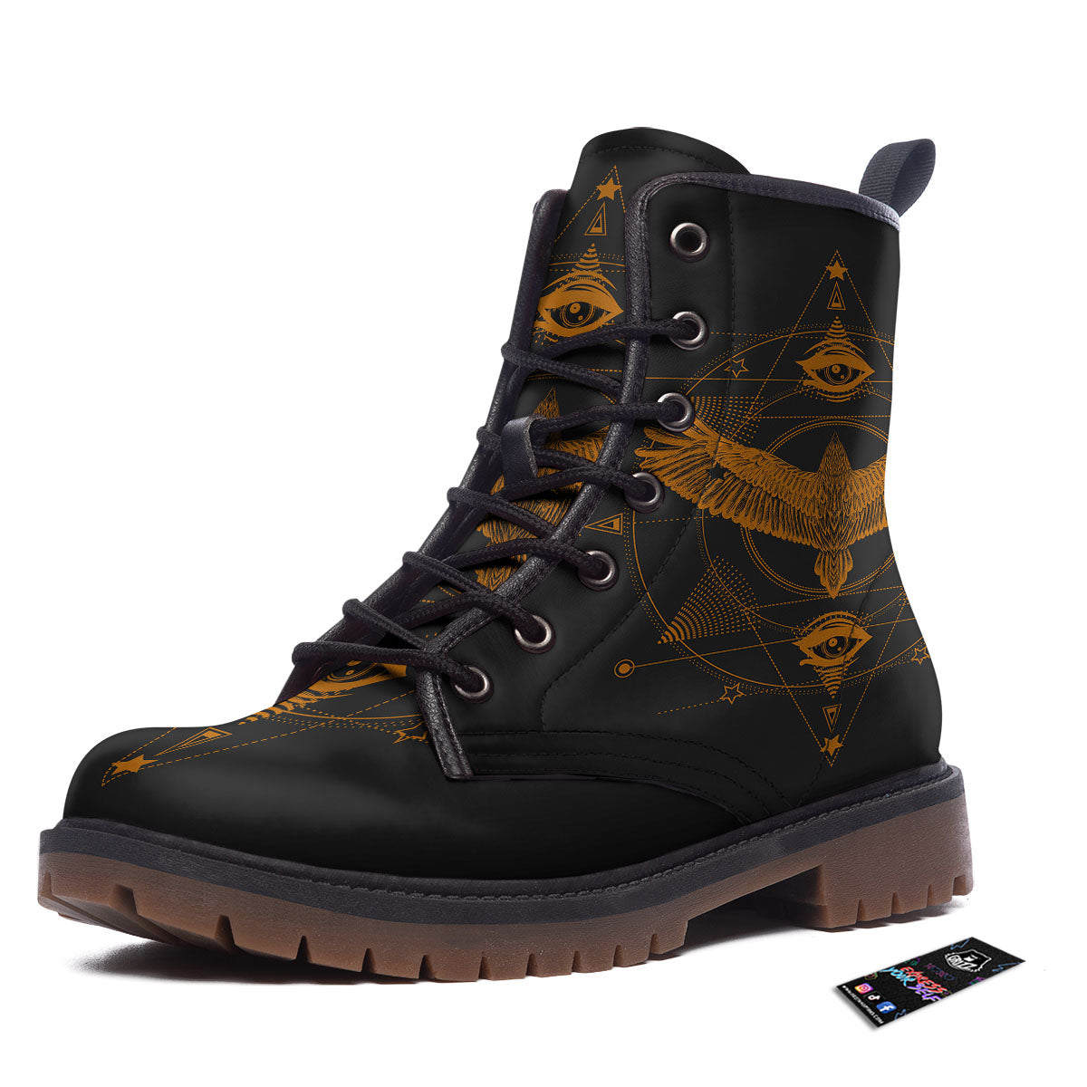 Masonic Eye Raven Print Work Boots-grizzshop