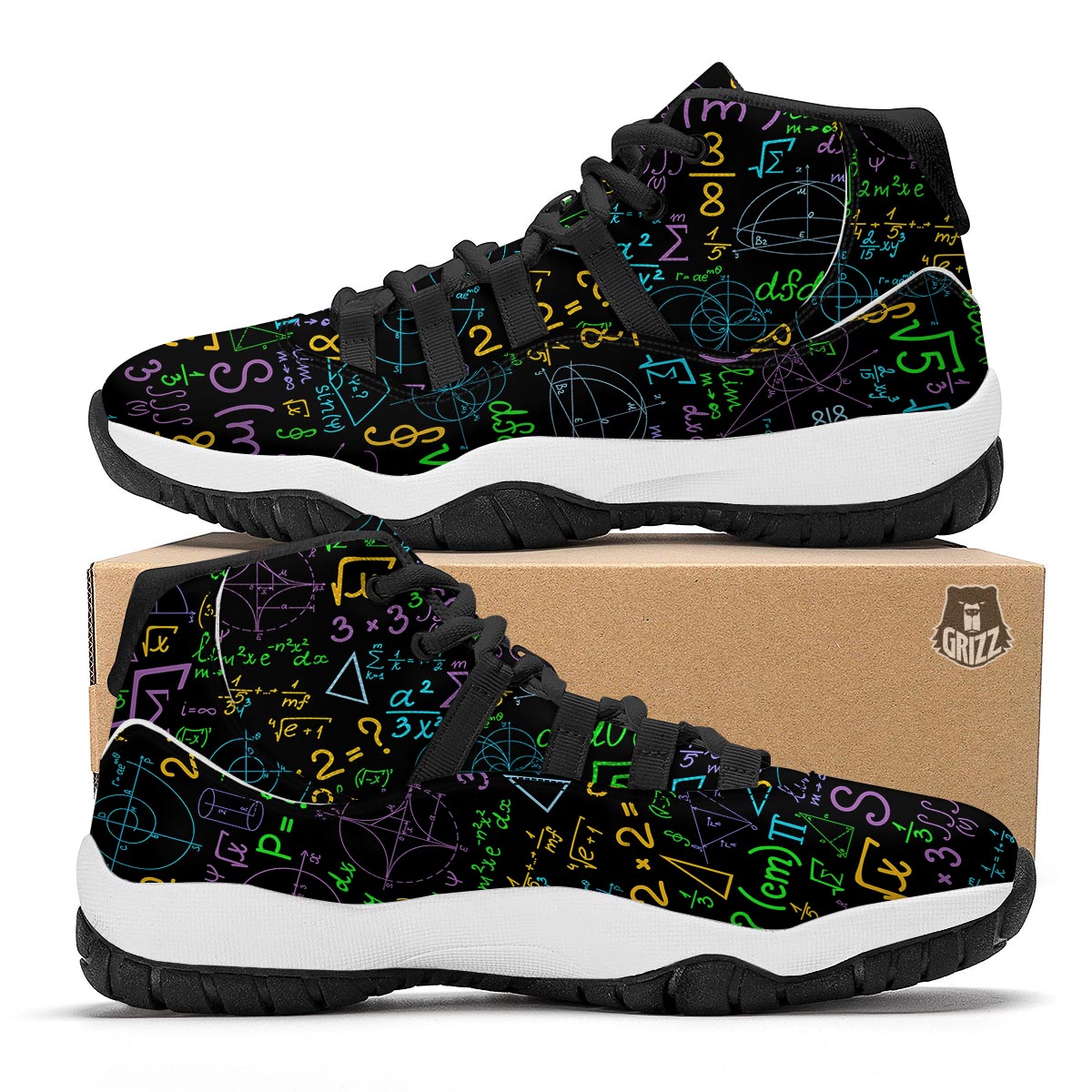Math Pattern Print Black Bball Shoes-grizzshop