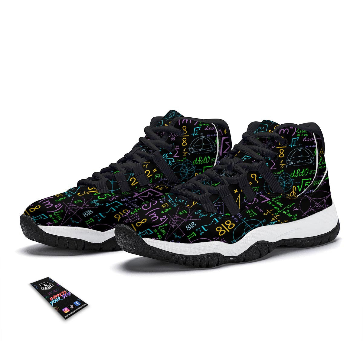 Math Pattern Print Black Bball Shoes-grizzshop