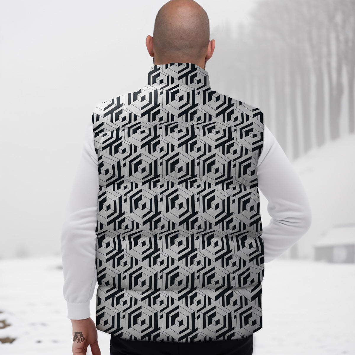 Math Pattern Print Down Vest-grizzshop