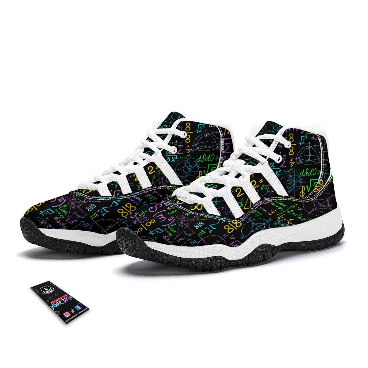 Math Pattern Print White Bball Shoes-grizzshop