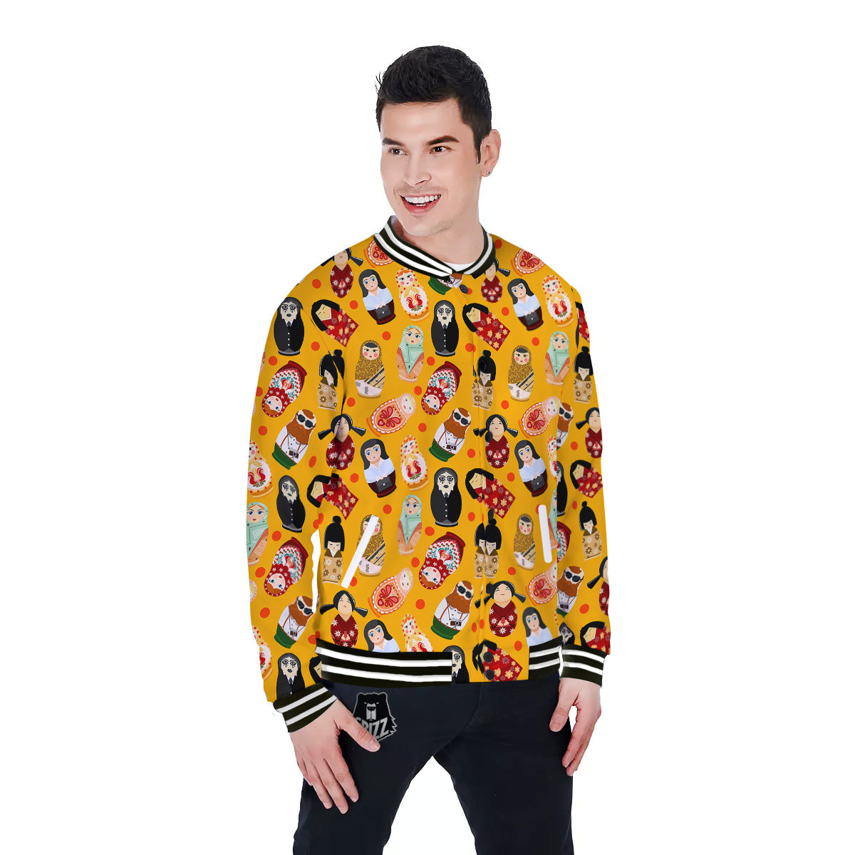 Matryoshka Doll Yellow Print Pattern Baseball Jacket-grizzshop