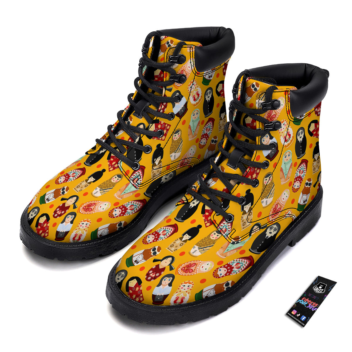 Matryoshka Doll Yellow Print Pattern Boots-grizzshop