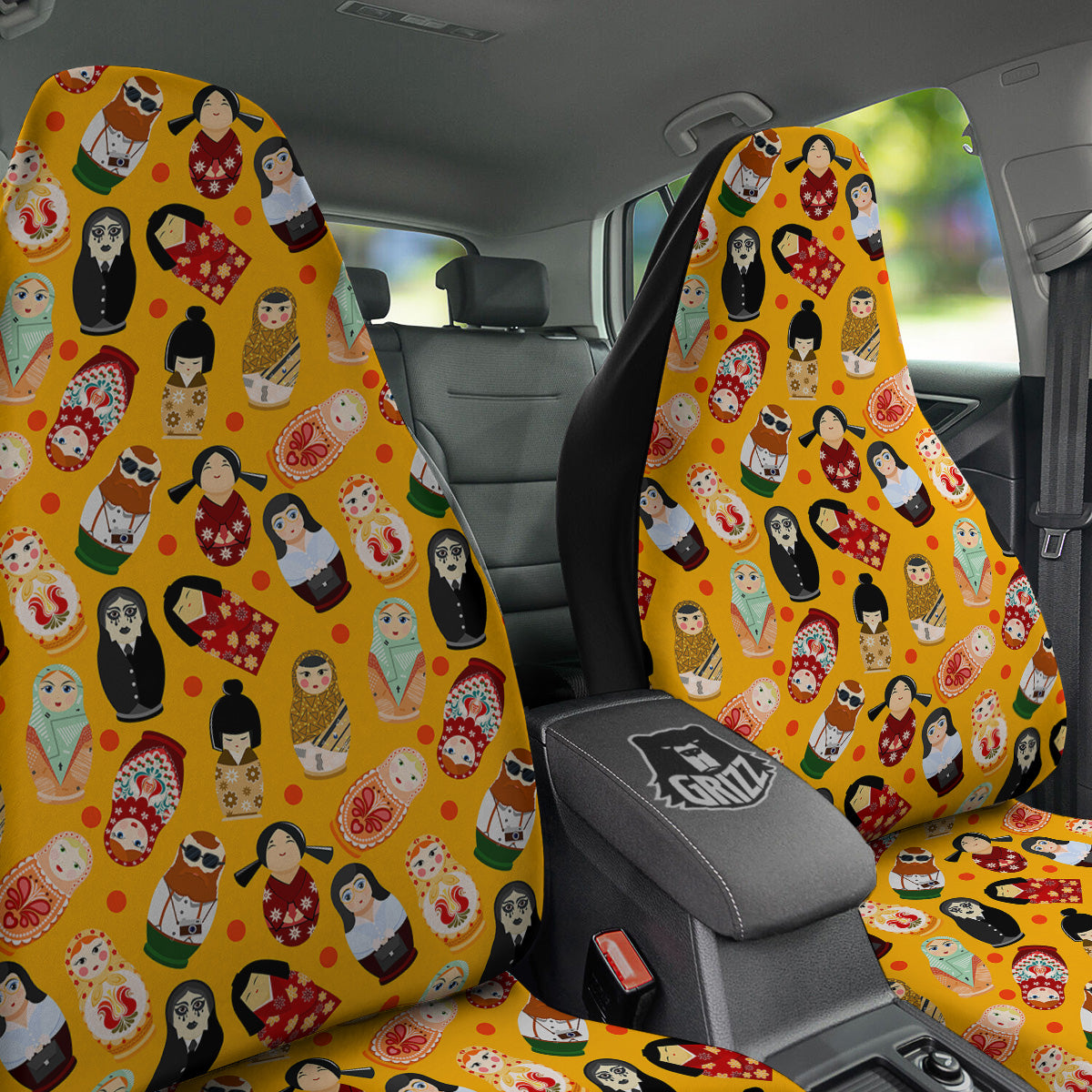 Matryoshka Doll Yellow Print Pattern Car Seat Covers-grizzshop