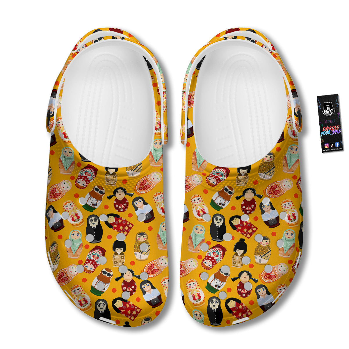 Matryoshka Doll Yellow Print Pattern Clog-grizzshop