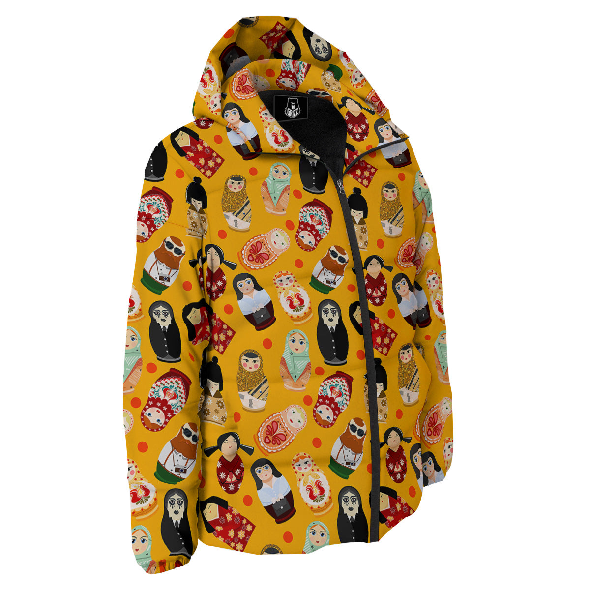 Matryoshka Doll Yellow Print Pattern Down Jacket-grizzshop
